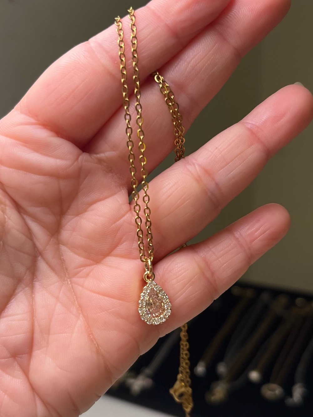 Gold Tone Teardrop Stainless steel CZ Necklace
